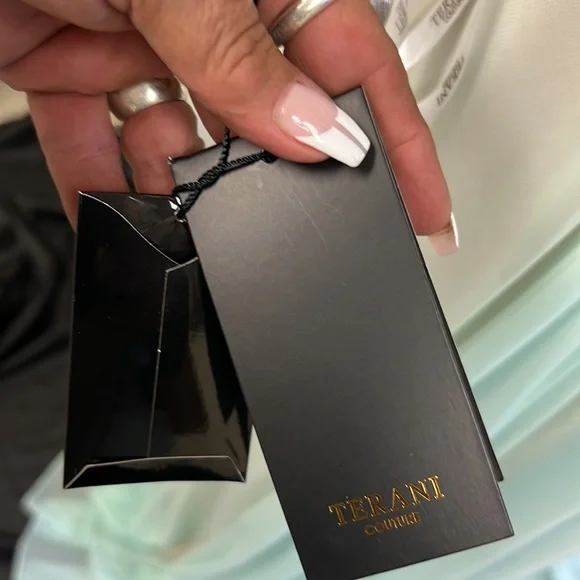 TERANI COUTURE deep V-Neck crystal embellished cutout back long gown - Picture 12 of 17